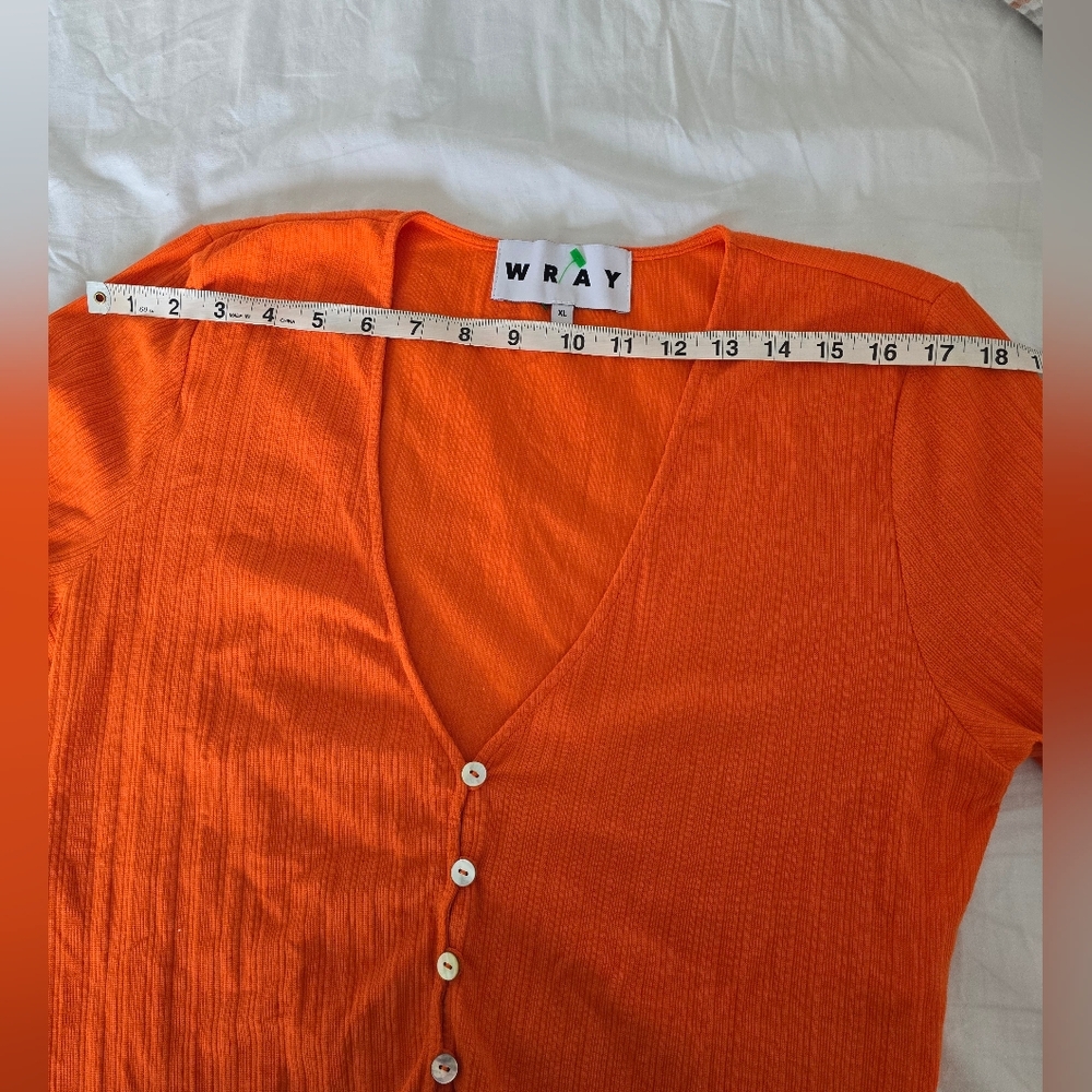 🍊✨ Anthropologie WRAY Orange Ribbed Lettuce Edge Button Down Cardigan XL - Picture 10 of 11